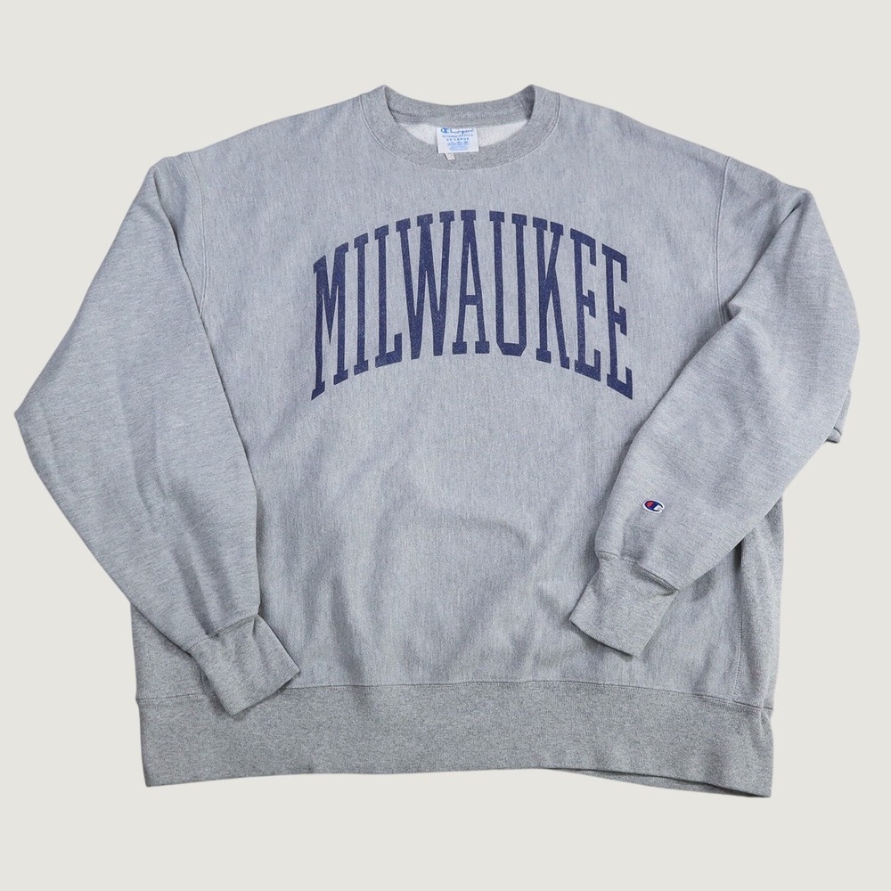 Champion Reverse Weave Sweatshirt Mens 2XL Gray Milwaukee Graphic Pullover S149